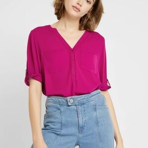 Chic Magenta Button-Up Blouse